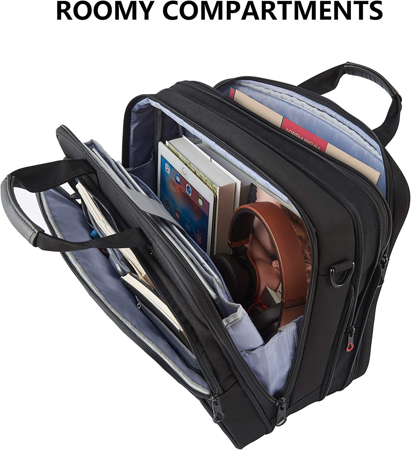 KROSER Laptop Bag Premium Laptop Briefcase Fits Up to 17.3 Inch Laptop Expandable Water-Repellent Shoulder Messenger Bag Computer Bag with RFID Pockets for Travel/Business/School/Men/Women-Black - Image 6